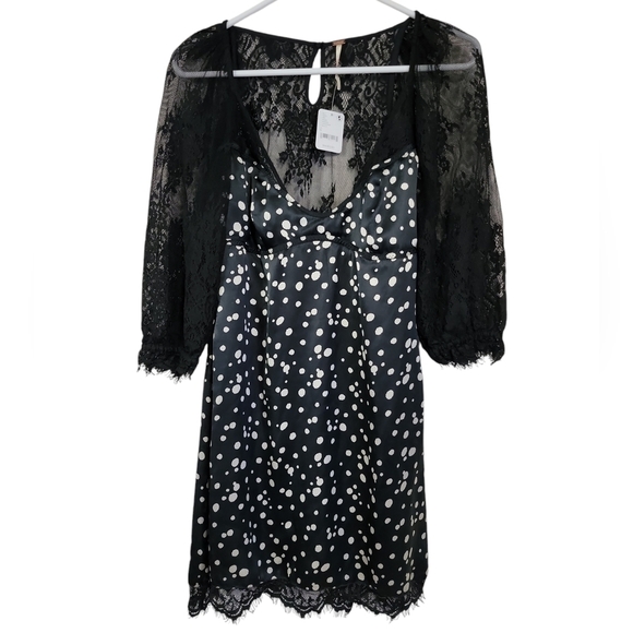Free people Chic Black Lace Dress with Polka Dots NWT - Picture 3 of 12